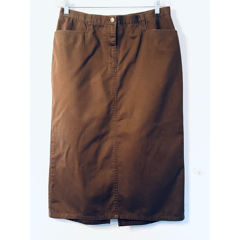 Evan Piccone Skirt Size 16 Brown Pencil Midi Pockets Front Zip Vintage 2000s